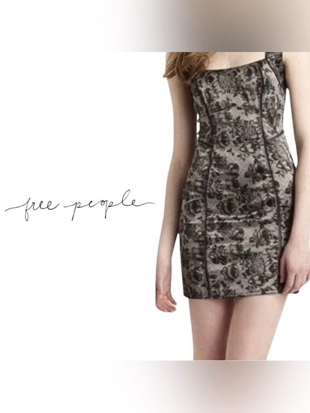 Free People Intimately Gray Black Floral Lace Satin Slip Mini Dress Size Medium